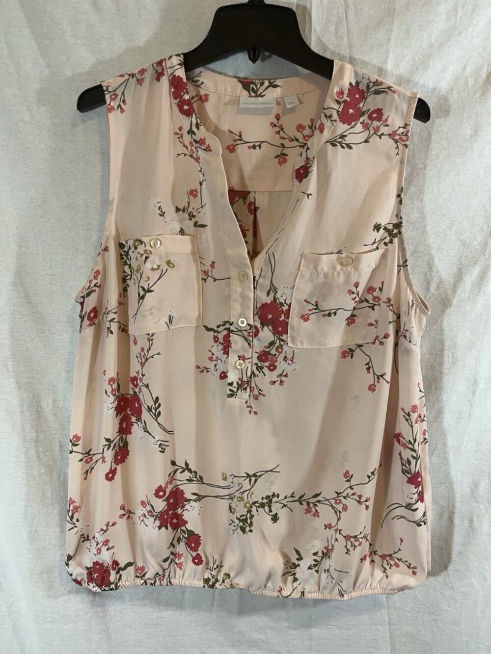 New York & Company Women’s X-Large Pink Floral Sleeveless Blouse